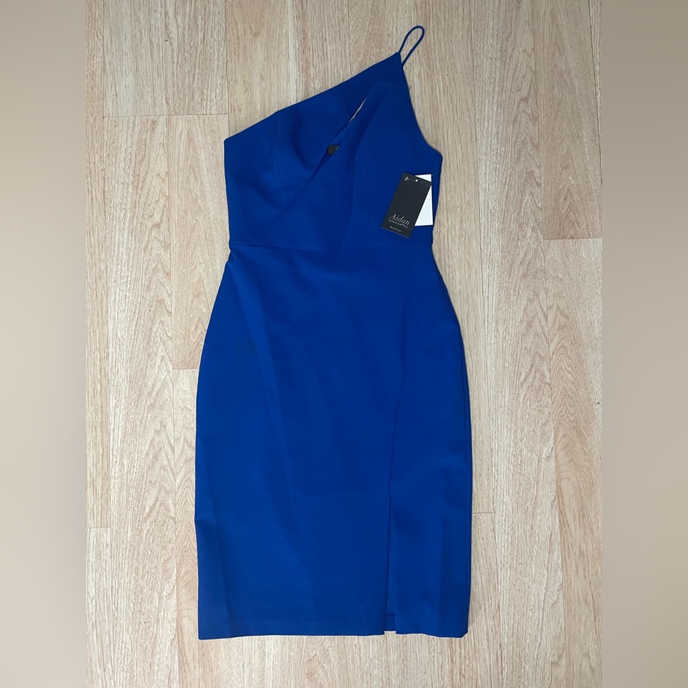 NWT Aidan Mattox Vibrant Blue One-Shoulder Dress - Picture 4 of 7